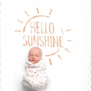 NWT Hello sunshine in Cloud White organic Cotton crib sheet and drawstring bag